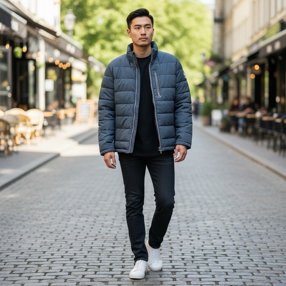 Nautica Men's Large Quilted Active‎ Stretch Puffer Jacket Blue Water Resistant